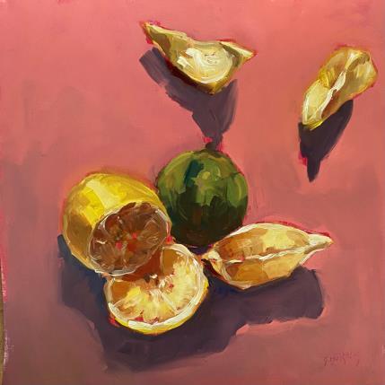 Painting citrons vert et jaune by Morales Géraldine | Painting Figurative Oil Still-life