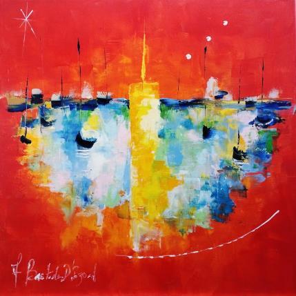 Peinture Rouge horizon  par Bastide d´Izard Armelle | Tableau Abstrait Acrylique Paysages