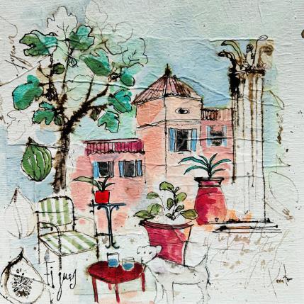 Peinture Petit chien blanc par Colombo Cécile | Tableau Art naïf Acrylique, Aquarelle, Collage, Encre, Pastel Paysages