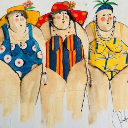 Painting Les belles by Colombo Cécile | Painting Naive art Acrylic, Gluing, Ink, Pastel, Watercolor Portrait