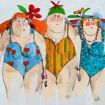 Peinture Margot Céline Bernadette par Colombo Cécile | Tableau Art naïf Acrylique, Aquarelle, Collage, Encre, Pastel Portraits