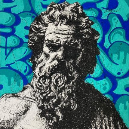 Painting Homme et graffiti Bleu by André Raphaël | Painting Figurative Acrylic Landscapes, Pop icons, Portrait, Urban