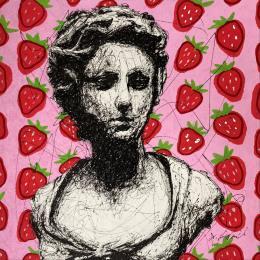 Gemälde Femme aux fraises von André Raphaël | Gemälde Figurativ Acryl Pop-Ikonen, Porträt