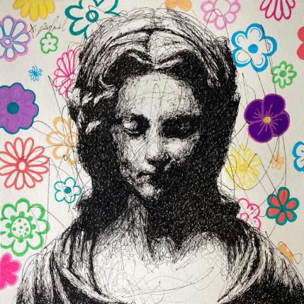 Painting Femme aux fleurs by André Raphaël | Painting Figurative Acrylic Portrait