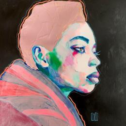 Painting F4 Conversations Silencieuses “Rosaliberté” by Coco | Painting Figurative Acrylic, Ink Portrait