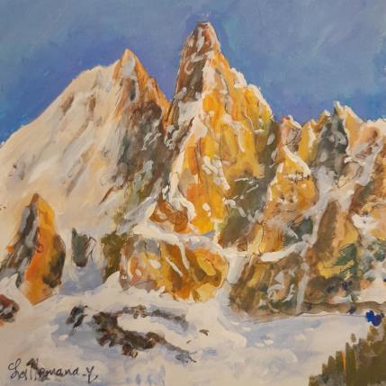 Peinture L'aiguille verte et les Druss Chamonix par Lallemand Yves | Tableau Figuratif Acrylique Portraits, Urbain