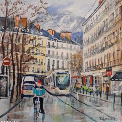 Peinture Centre ville Grenoble par Lallemand Yves | Tableau Figuratif Acrylique Urbain