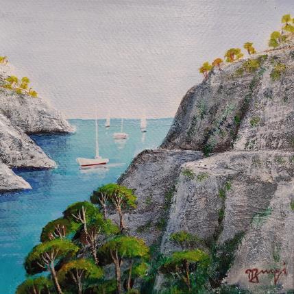 Peinture AQ 36 Entrée dans la calanque par Burgi Roger | Tableau Figuratif Acrylique Marine, Nature, Paysages