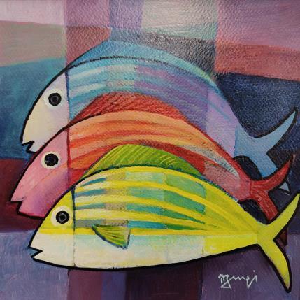 Peinture AQ 30 Trois poissons par Burgi Roger | Tableau Figuratif Acrylique Natures mortes