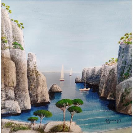 Peinture AQ 47 Calanque aux pins par Burgi Roger | Tableau Figuratif Acrylique Marine, Nature, Paysages