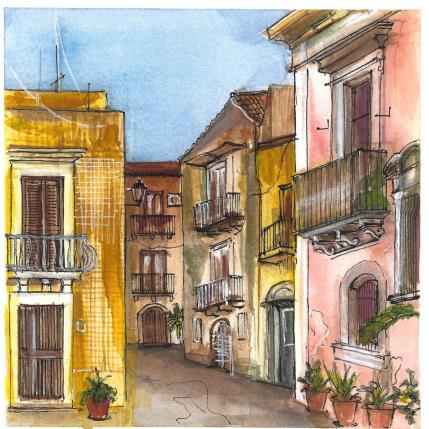 Peinture Heure dorée dans une ruelle italienne par Sorokopud Angelina | Tableau Réalisme Aquarelle Urbain