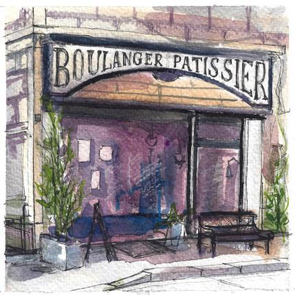 Peinture Charmante boulangerie française par Sorokopud Angelina | Tableau Réalisme Aquarelle Urbain