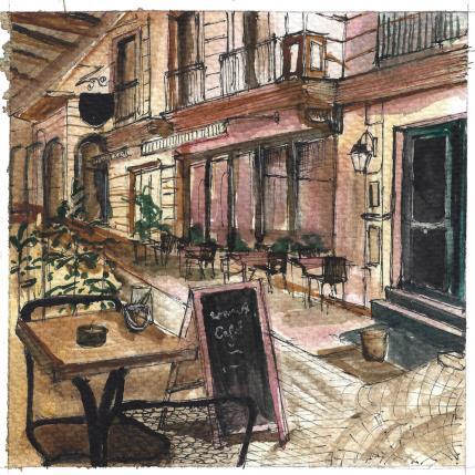 Peinture Pause café par Sorokopud Angelina | Tableau Réalisme Aquarelle Urbain