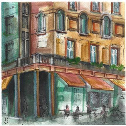Peinture Façades verdoyantes par Sorokopud Angelina | Tableau Réalisme Aquarelle Urbain