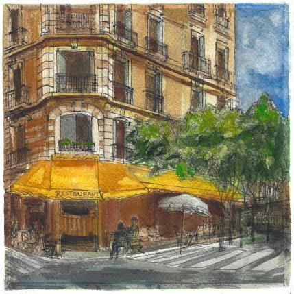 Peinture Déjeuner au relais parisien par Sorokopud Angelina | Tableau Réalisme Aquarelle Urbain