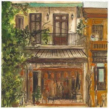 Peinture Café vietnamien par Sorokopud Angelina | Tableau Réalisme Aquarelle Sport, Urbain