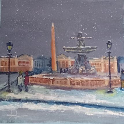 Peinture Soirée neigeuse Place Vendôme  par Degabriel Véronique | Tableau Réalisme Huile Paysages, Scènes de vie, Urbain