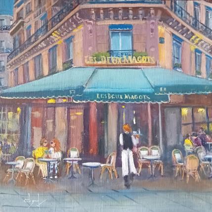 Peinture On papote aux 2 magots à Paris  par Degabriel Véronique | Tableau Figuratif Huile Paysages, Scènes de vie, Urbain
