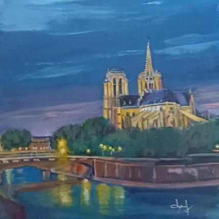 Peinture Notre dame de Paris encore plus belle la nuit par Degabriel Véronique | Tableau Figuratif Huile Paysages, Scènes de vie, Urbain