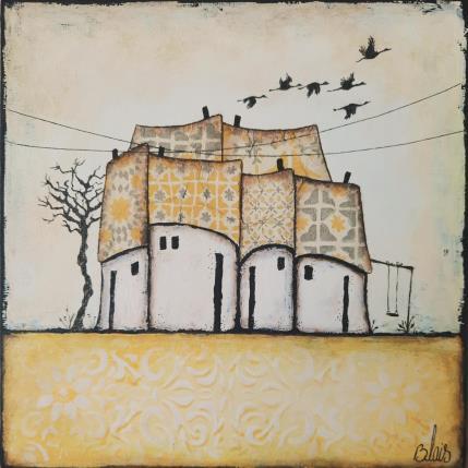 Peinture Crépuscule par Blais Delphine | Tableau Art Singulier Acrylique, Collage Paysages