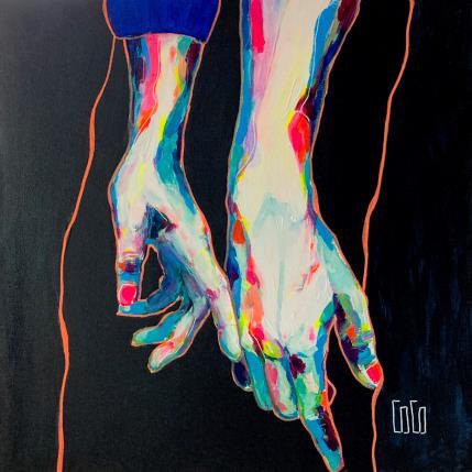 Peinture 50x50 Conversations Silencieuses “Rêvensemble” par Coco | Tableau Figuratif Acrylique, Encre Portraits