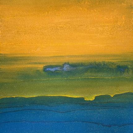 Peinture Carré Bleu Orangé par CMalou | Tableau Matiérisme Sable Minimaliste