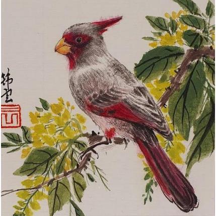 Peinture Cardinal pyrrhuloxia par Tayun | Tableau Figuratif Encre Animaux