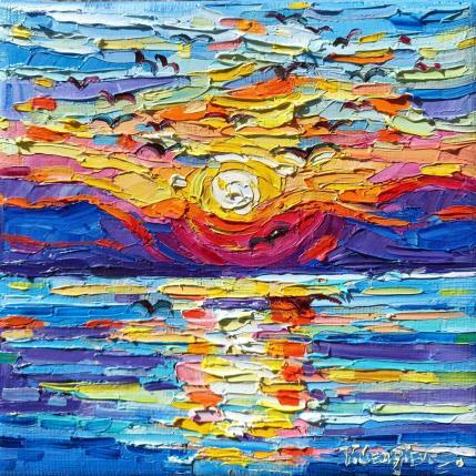 Peinture Sea, birds and sun par Georgieva Vanya | Tableau Figuratif Huile Paysages