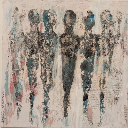 Peinture Complicité par Rocco Sophie | Tableau Art Singulier Acrylique, Collage, Sable Minimaliste