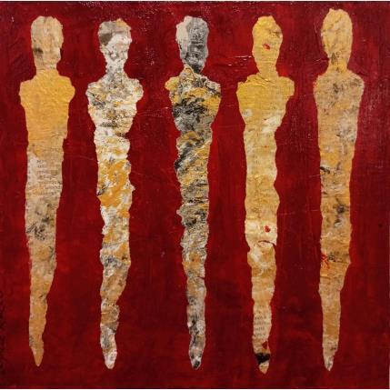 Peinture Fées magiques cinabres par Rocco Sophie | Tableau Art Singulier Acrylique, Collage, Sable Minimaliste