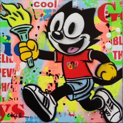 Peinture LA FLAMME OLYMPIQUE par Euger Philippe | Tableau Pop-art Acrylique, Carton, Collage Icones Pop