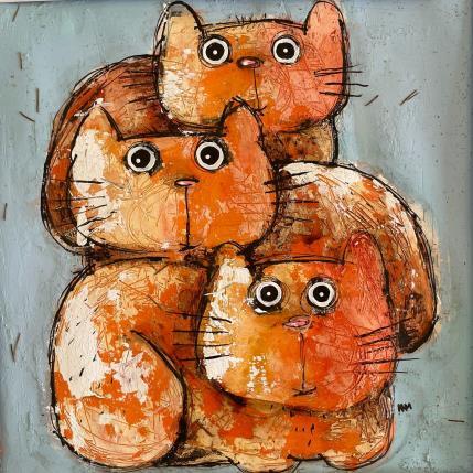 Peinture 3 Cats par Maury Hervé | Tableau Art Singulier Encre, Sable Animaux