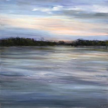 Painting Crépuscule sur la loire by Fièvre Véronique | Painting Figurative Acrylic Landscapes, Marine, Nature