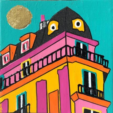 Peinture Contre-plongée par Lovisa | Tableau Pop-art Acrylique, Collage, Feuille d'or, Posca, Upcycling Urbain