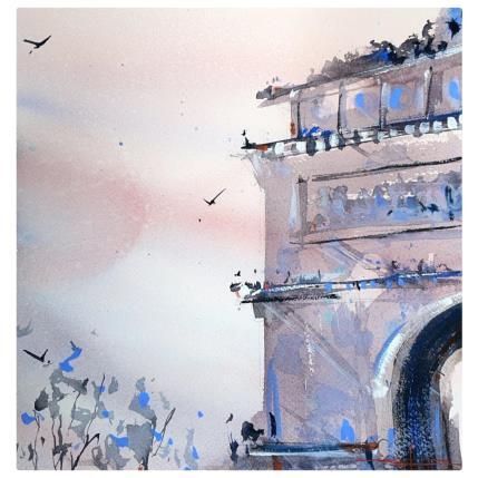 Peinture L’Arc de Triomphe par Bailly Kévin  | Tableau Figuratif Aquarelle, Encre Architecture, Urbain