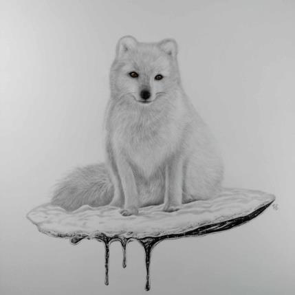 Peinture Renard polaire par K'Arts | Tableau Figuratif Fusain Animaux, Nature, Société
