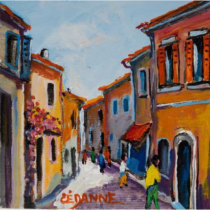 Peinture Animation et couleurs chaudes dans la vieillle rue par Cédanne | Tableau Figuratif Acrylique, Huile Paysages, Scènes de vie, Urbain