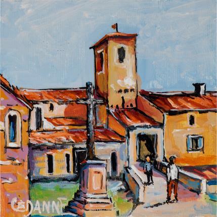 Peinture Entrée du village aux couleurs dorées par Cédanne | Tableau Figuratif Acrylique, Huile Paysages, Scènes de vie, Urbain