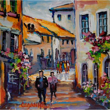 Peinture Village fleuri animé par Cédanne | Tableau Figuratif Acrylique, Huile Paysages, Scènes de vie, Urbain