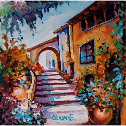 Painting Escalier fleuri by Cédanne | Painting Figurative Acrylic, Oil Landscapes, Life style, Pop icons, Urban