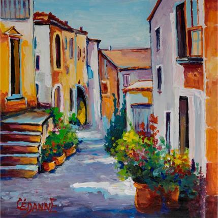 Peinture Passage fleuri du vieux village par Cédanne | Tableau Figuratif Acrylique, Huile Paysages, Scènes de vie, Urbain