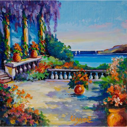 Painting Terrasse ensoleillée sur la mer by Cédanne | Painting Figurative Acrylic, Oil Landscapes, Life style, Marine