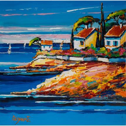 Painting Mer bleue et rochers ocres by Cédanne | Painting Figurative Acrylic, Oil Landscapes, Marine