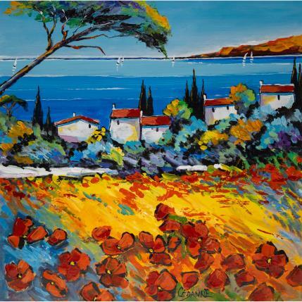 Peinture Coquelicots dans la baie par Cédanne | Tableau Figuratif Acrylique, Huile Marine, Paysages