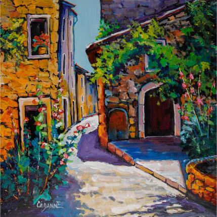 Painting Vieilles pierres et roses trémières by Cédanne | Painting Figurative Acrylic, Oil Landscapes, Life style, Urban