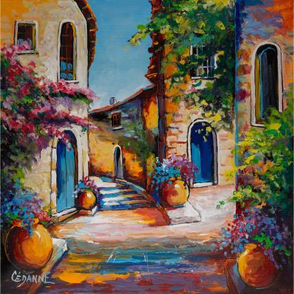 Painting Maisons fleuries dans le vieux village by Cédanne | Painting Figurative Acrylic, Oil Landscapes, Life style, Urban