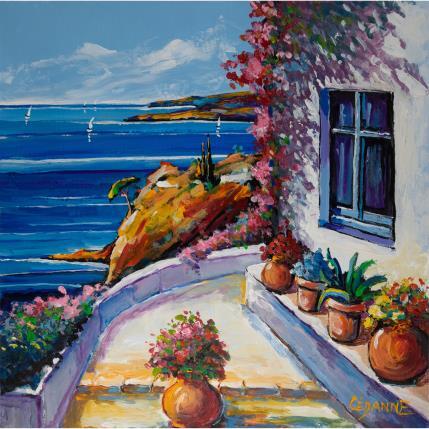 Painting Coin de terrasse sur la mer Méditerranée by Cédanne | Painting Figurative Acrylic, Oil Landscapes, Marine