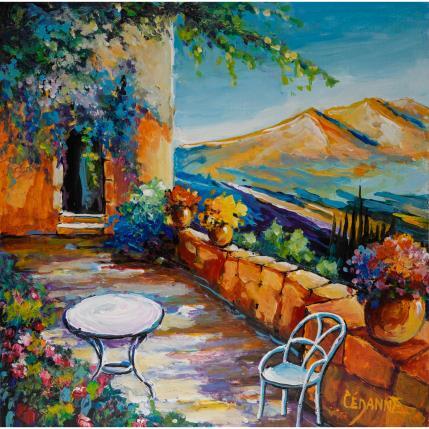 Painting Terrasse fleurie dans les Alpilles by Cédanne | Painting Figurative Acrylic, Oil Landscapes, Life style