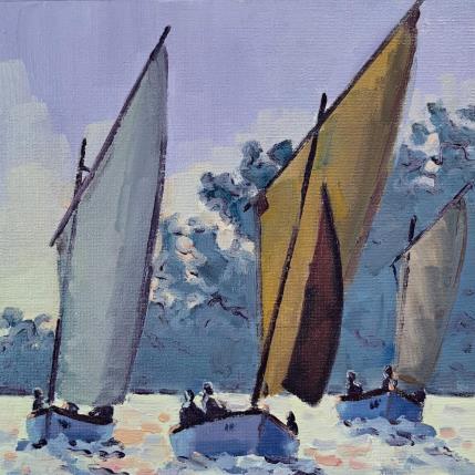 Peinture Trois guepards à contre jour  par Aliamus Béatrice  | Tableau Figuratif Huile Marine, Sport