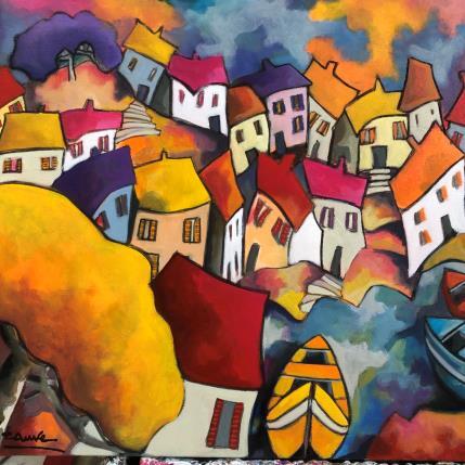 Peinture La barque jaune par Fauve | Tableau Figuratif Acrylique Marine